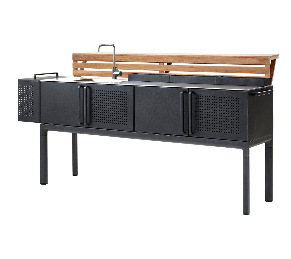 Cane-line Drop Kitchen Cuisine grand Module avec 3 armoires 200cm (3550) Plateau en inox avec évier et robinet en inox intégrés Avec module de bar