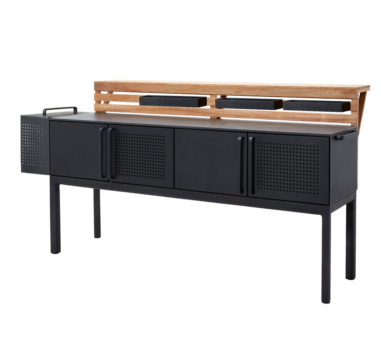 Cane-line Drop Kitchen Cuisine grand Module avec 3 armoires 200cm (3550) Plateau plein fermé en céramique Fossil Black Aucune: Sans module de bar et sans paroi arrière