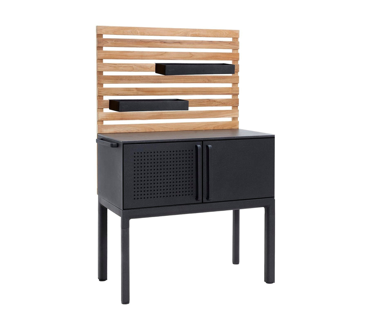 Cane-line Drop Kitchen Cuisine petit Single Module avec 2 armoires 100cm (3549) Plateau plein en céramique Fossil Black Avec paroi arrière Teak wall