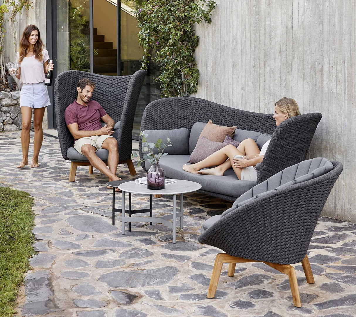 Cane-line Peacock Rope Fauteuil Club Lounge avec pieds en teck (5458), coussins non inclus