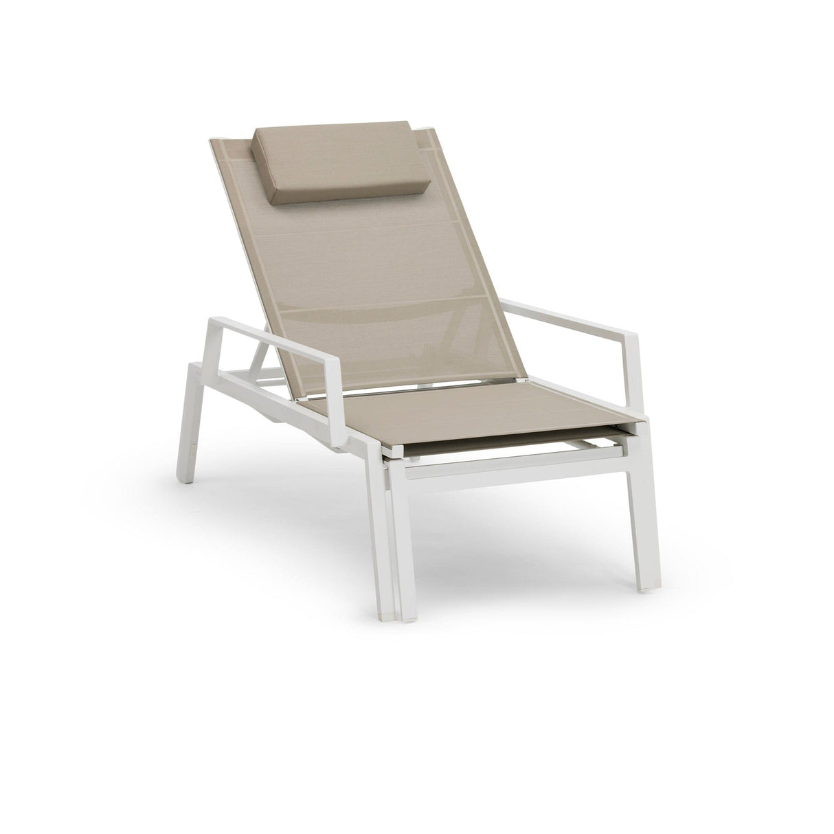 Diphano Selecta Deck chair Transat avec repose-pieds et accoudoirs alu White AF08 + Toile simple Sand T133