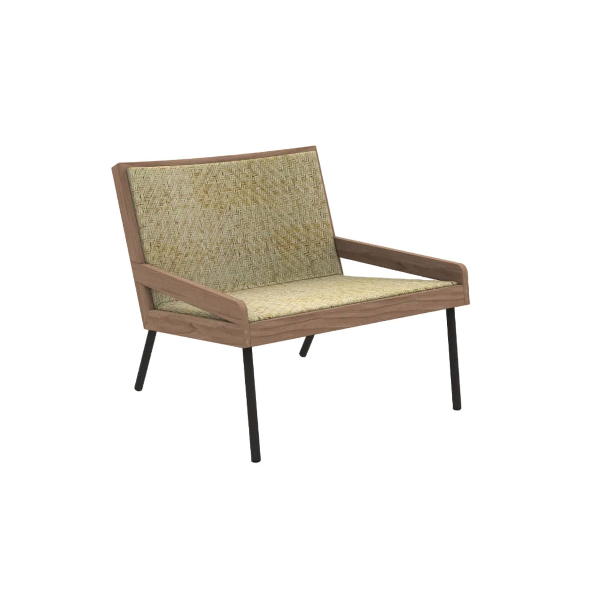 Ethimo Allaperto Veranda Fauteuil bas Lounge Rotin naturel Coffee Brown + Natural Teak Natural Rattan