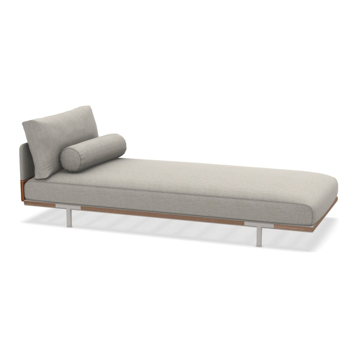 Ethimo Baia Chaise longue avec coussins Alu Limestone White + Teak Linen-leather