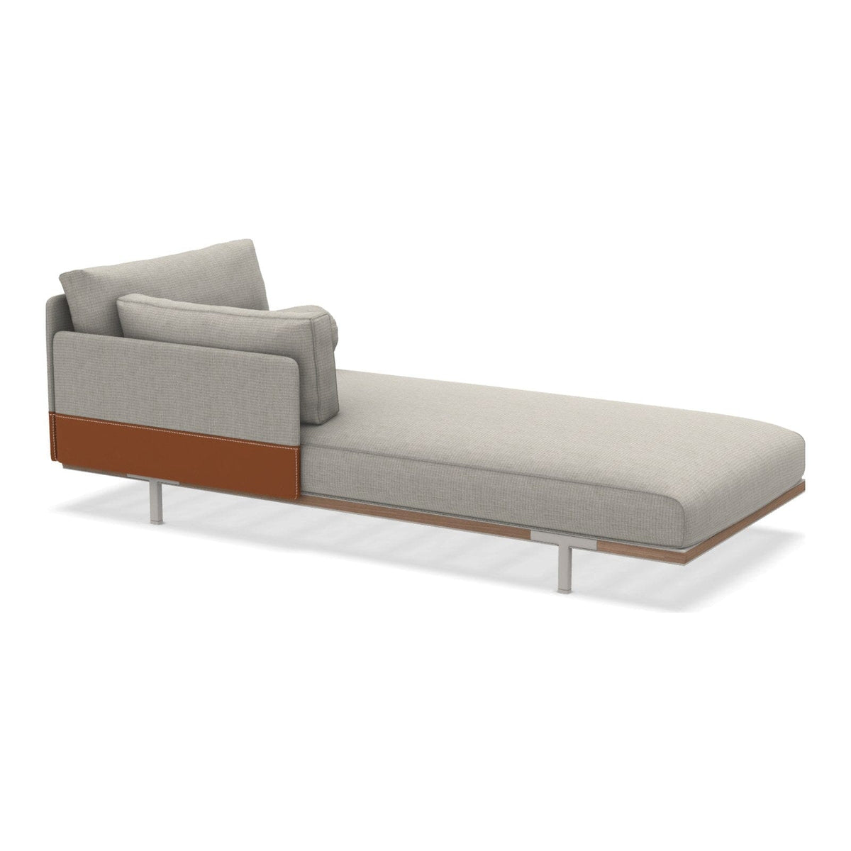 Ethimo Baia Daybed Méridienne gauche/droite avec coussins Alu Limestone White + Teak Linen / Faux Leather Droit