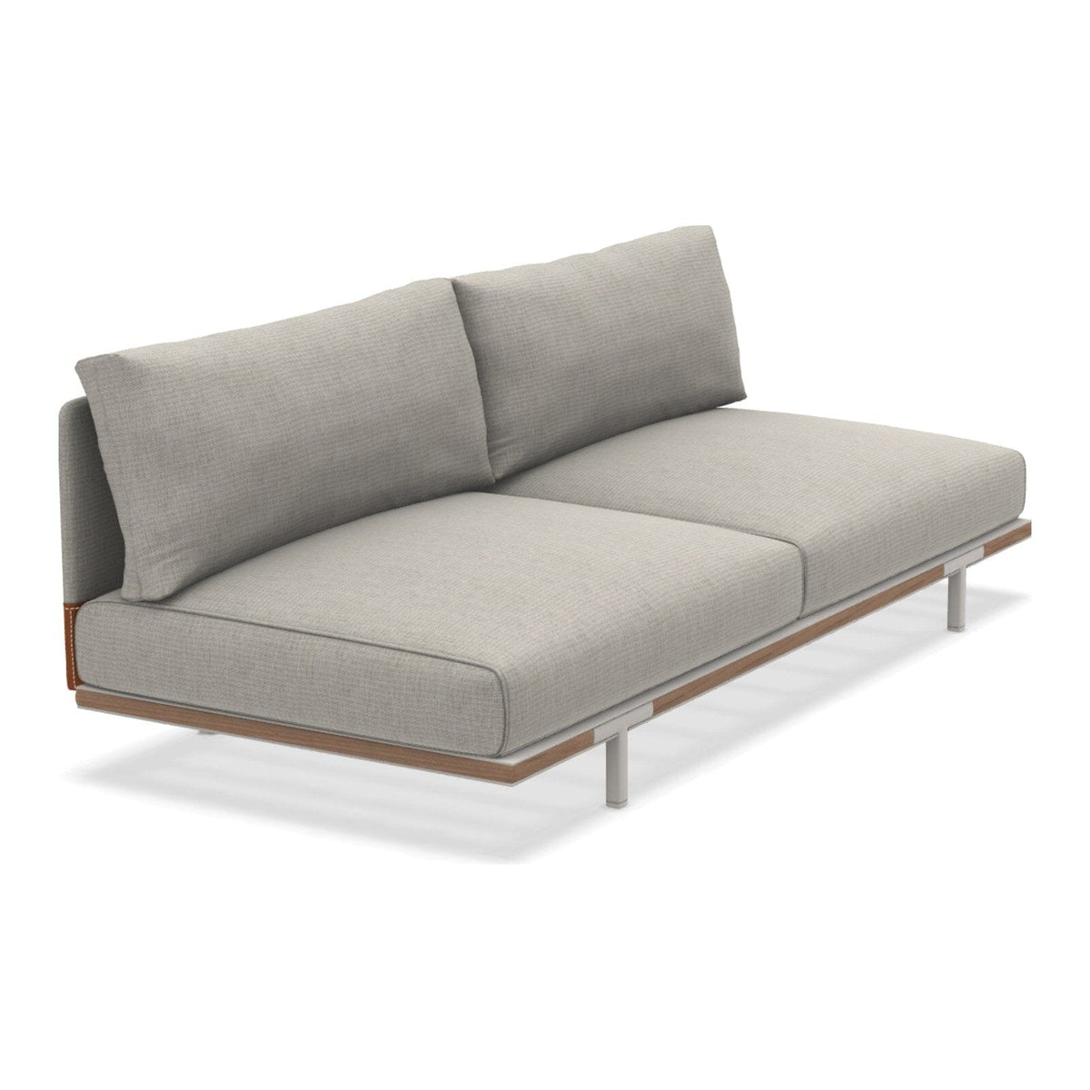 Ethimo Baia Module central XL avec coussins Alu Limestone White + Teak Linen / Faux Leather