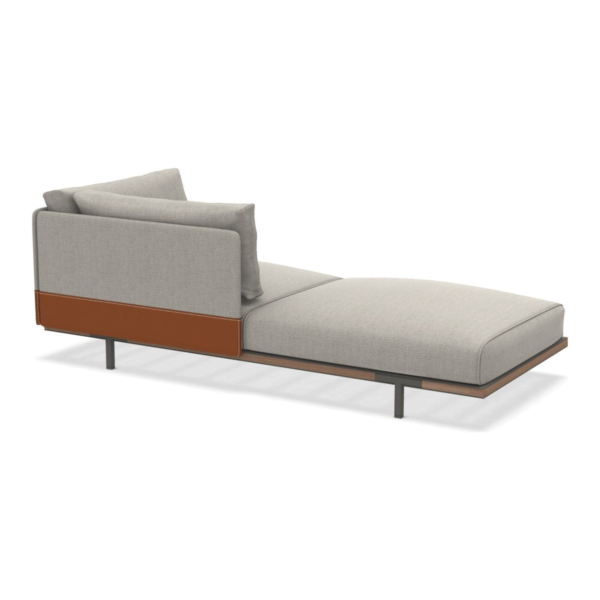 Ethimo Baia Module Chaise longue gauche/droite avec coussins Alu Mud Grey + Teak Linen / Faux Leather Droit