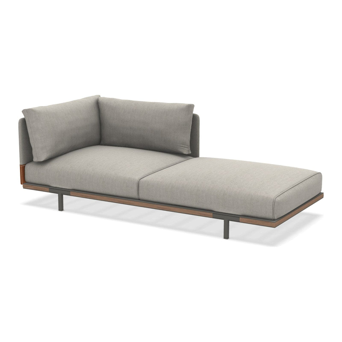 Ethimo Baia Module Chaise longue gauche/droite avec coussins Alu Mud Grey + Teak Linen / Faux Leather Gauche