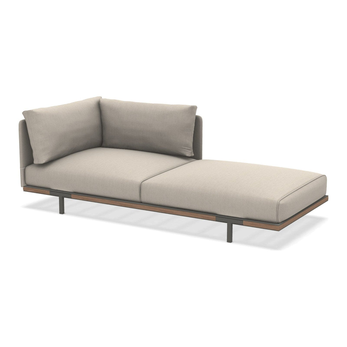 Ethimo Baia Module Chaise longue gauche/droite avec coussins Alu Mud Grey + Teak Maiorca Gauche
