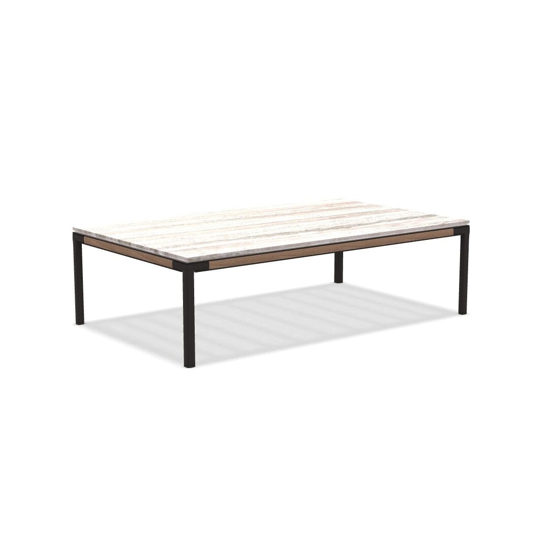 Ethimo Baia Table basse 150x90cm h:43cm Alu Carbon + Teak Travertino Silver