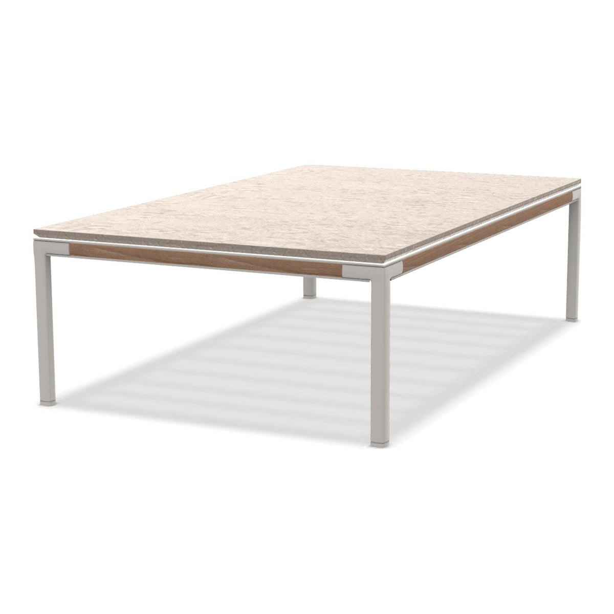 Ethimo Baia Table basse 150x90cm h:43cm Alu Limestone White + Teak Lavastone Bone White