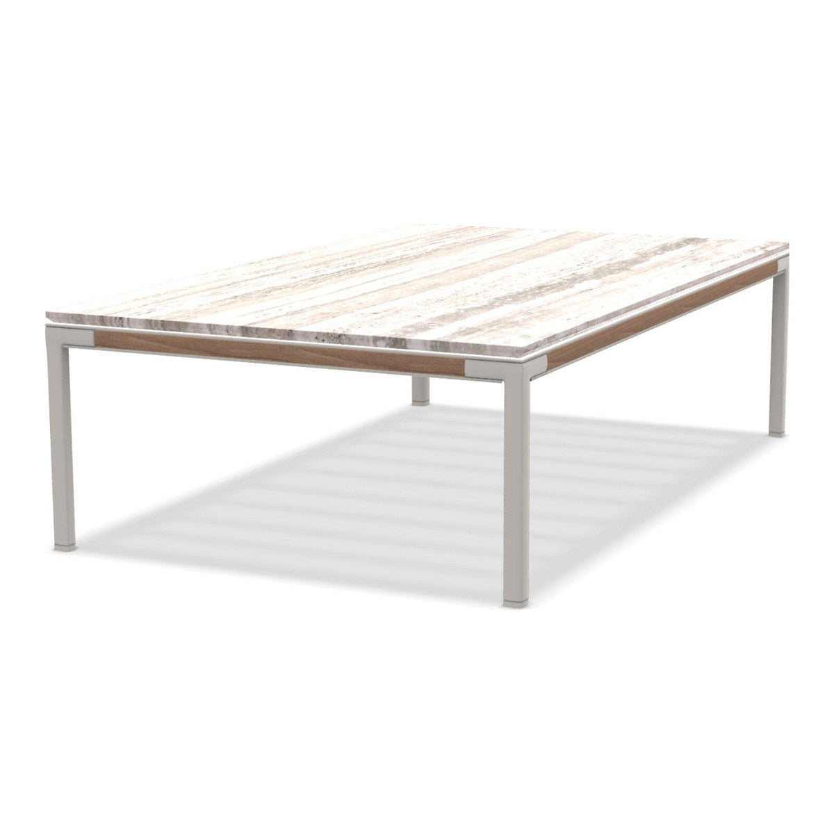 Ethimo Baia Table basse 150x90cm h:43cm Alu Limestone White + Teak Travertino Silver