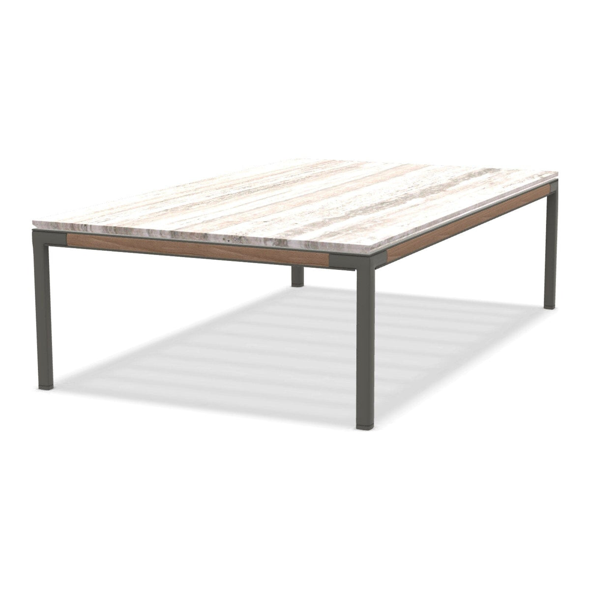 Ethimo Baia Table basse 150x90cm h:43cm Alu Mud Grey + Teak Travertino Silver