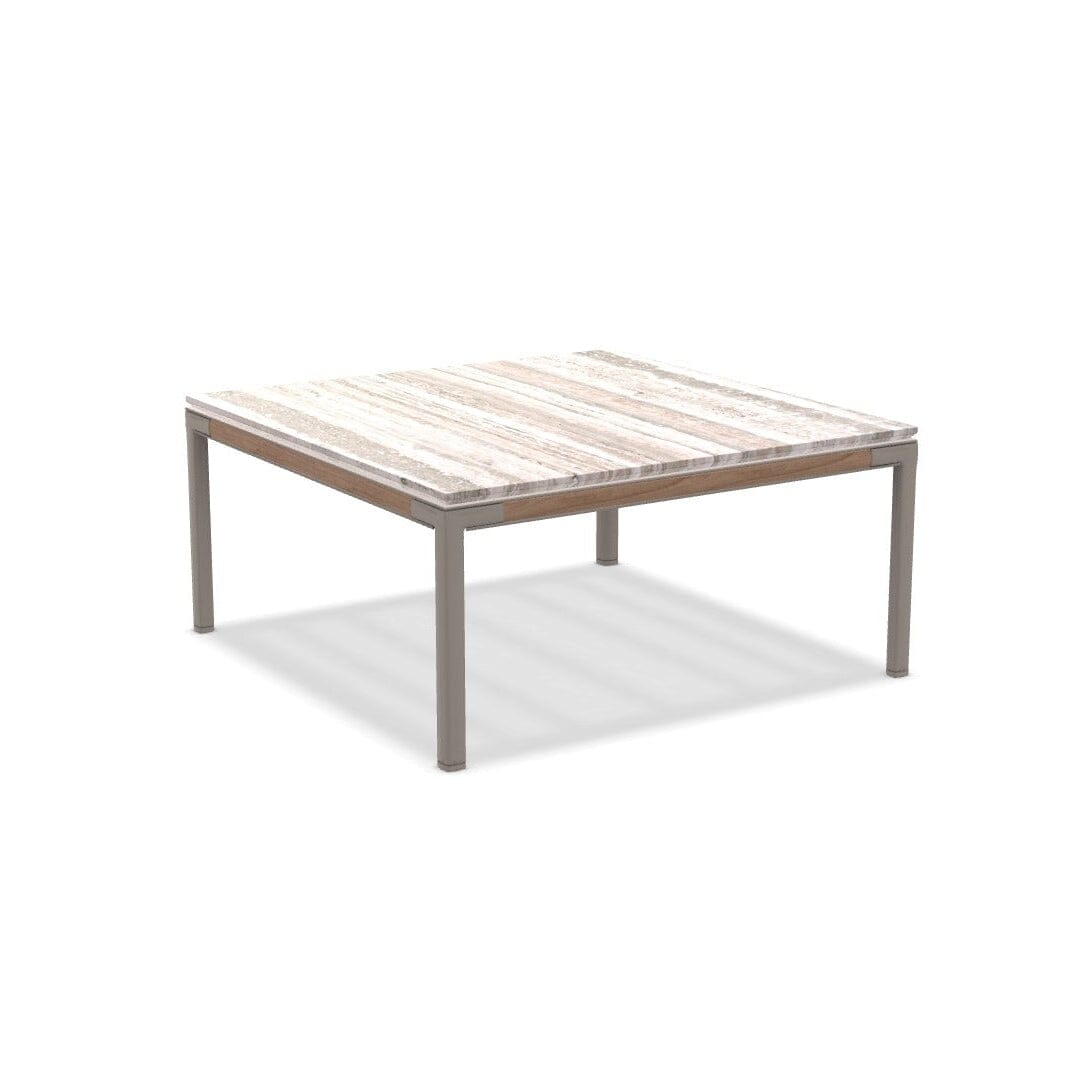 Ethimo Baia Table basse 90x90cm h:43cm Alu Silver + Teak Travertino Silver