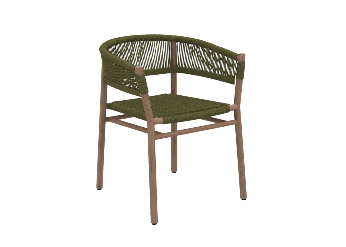 Ethimo Kilt Fauteuil repas Natural Teak + Round Rope Olive Green