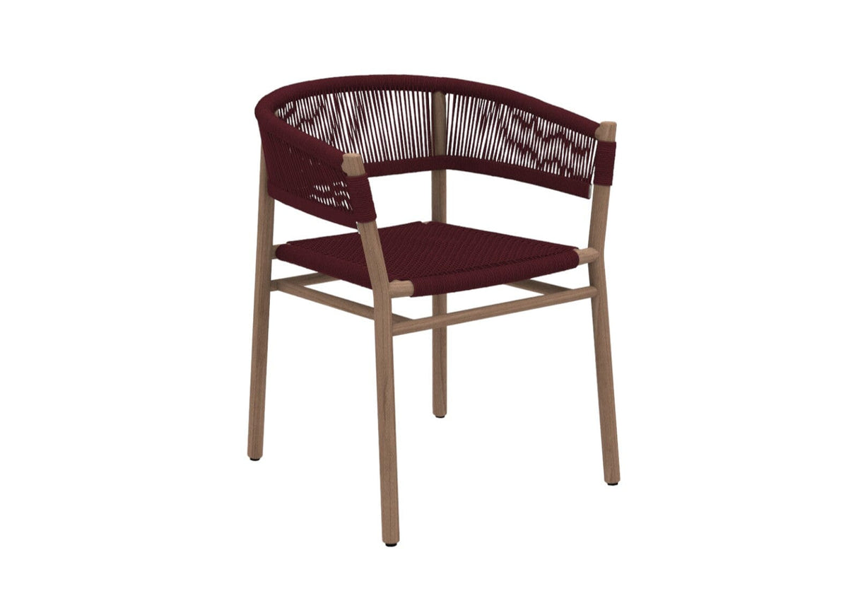 Ethimo Kilt Fauteuil repas Natural Teak + Round Rope Ruby Wine