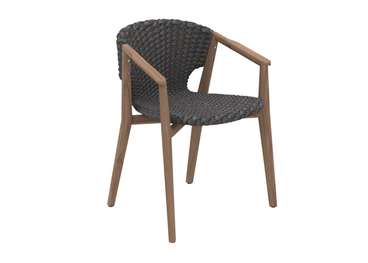 Ethimo Knit Fauteuil repas Natural Teak + Rope Lava Grey