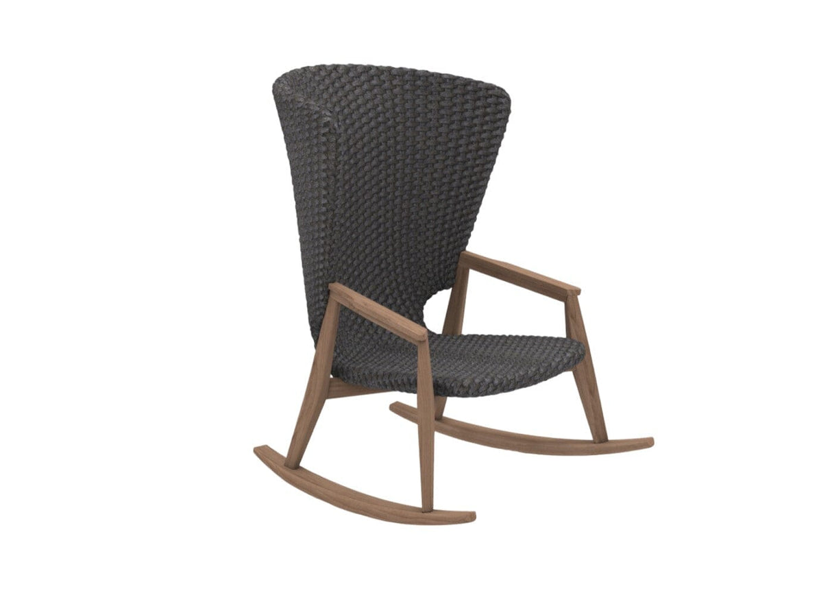 Ethimo Knit Rocking chair Fauteuil à bascule Natural Teak + Rope Lava Grey