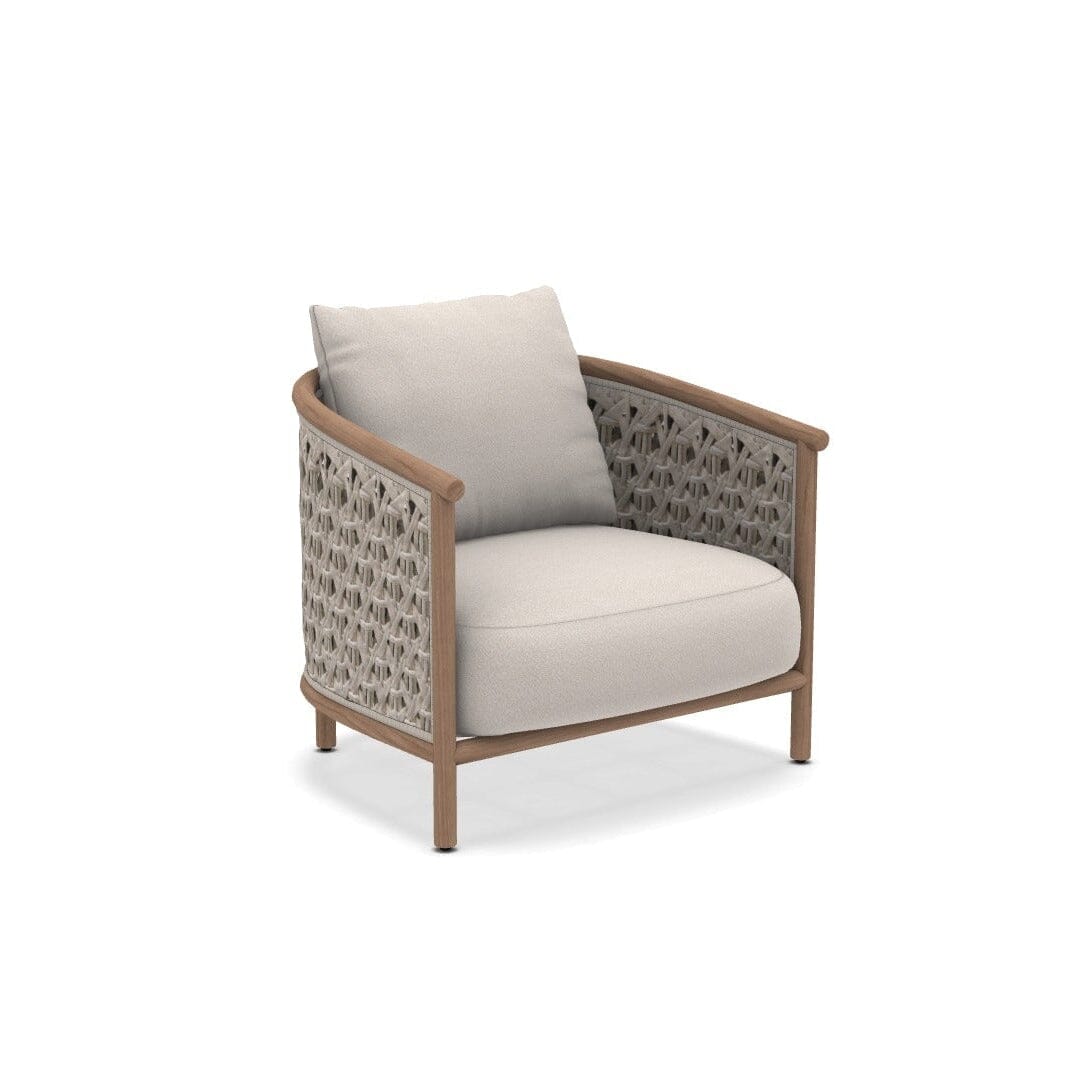 Ethimo Patio Fauteuil Club Lounge, coussins non inclus Natural Teak + Light Grey Rope