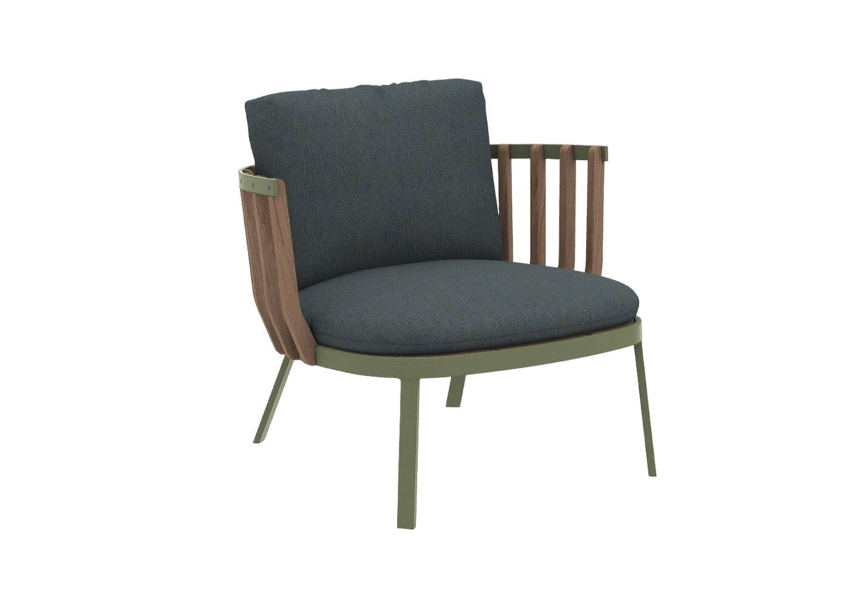 Ethimo Swing Fauteuil bas Lounge, coussins en sus Natural Teak Green