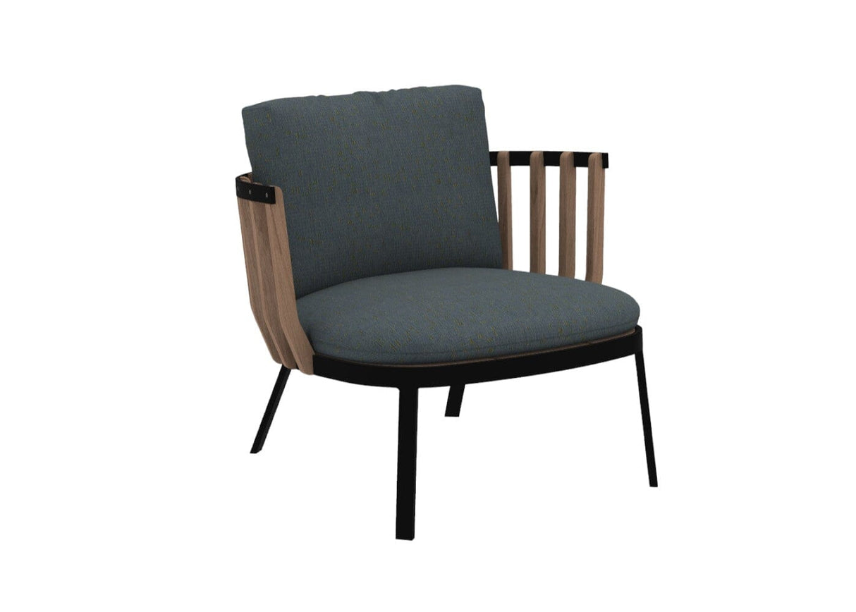 Ethimo Swing Fauteuil bas Lounge, coussins en sus Natural Teak Sepia Black