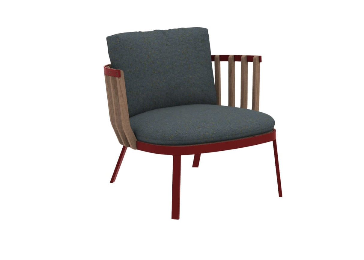 Ethimo Swing Fauteuil bas Lounge, coussins en sus Natural Teak Warmred