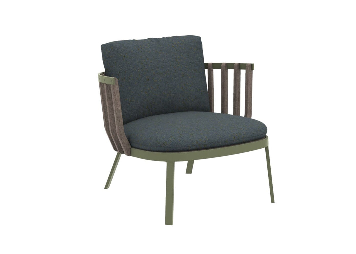 Ethimo Swing Fauteuil bas Lounge, coussins en sus Pickled Teak Green