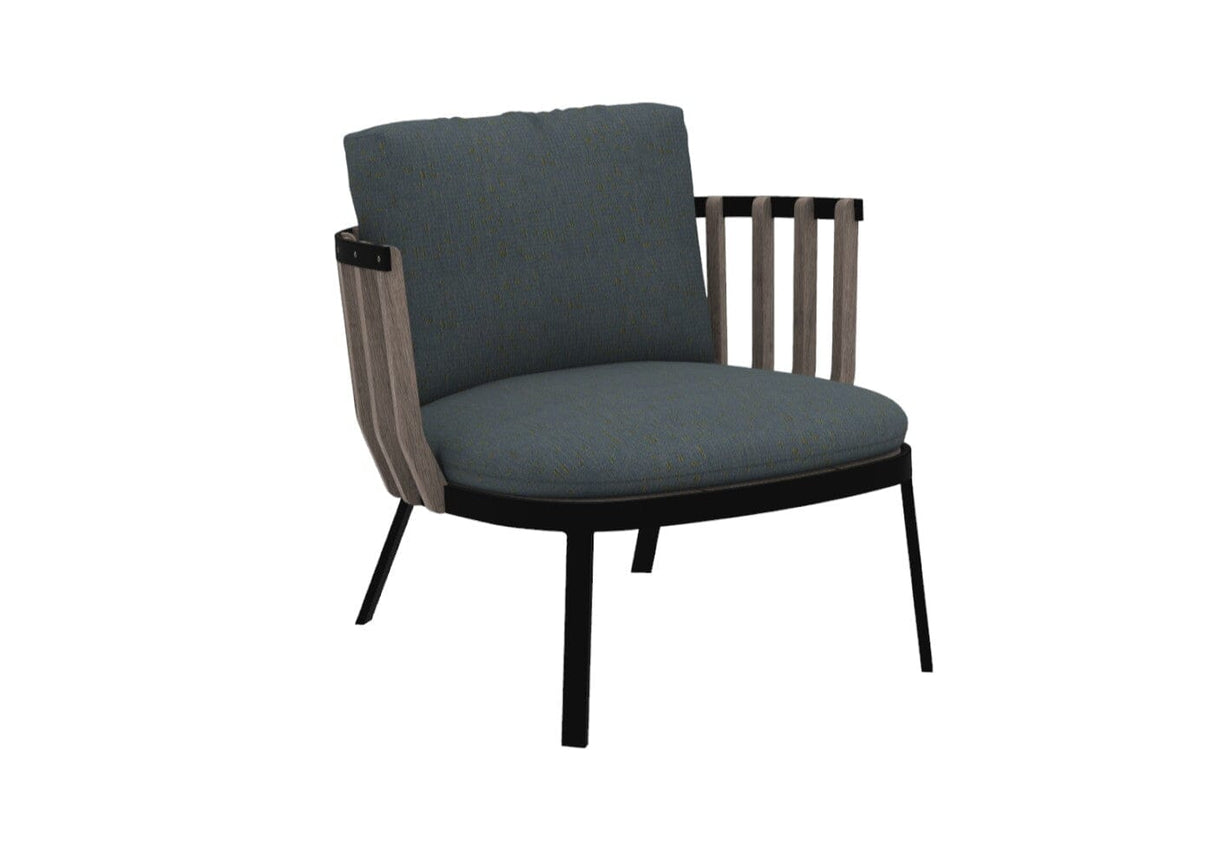 Ethimo Swing Fauteuil bas Lounge, coussins en sus Pickled Teak Sepia Black