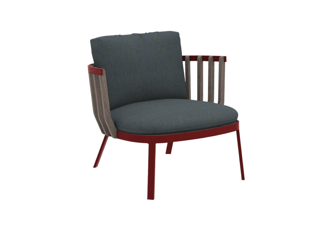Ethimo Swing Fauteuil bas Lounge, coussins en sus Pickled Teak Warmred