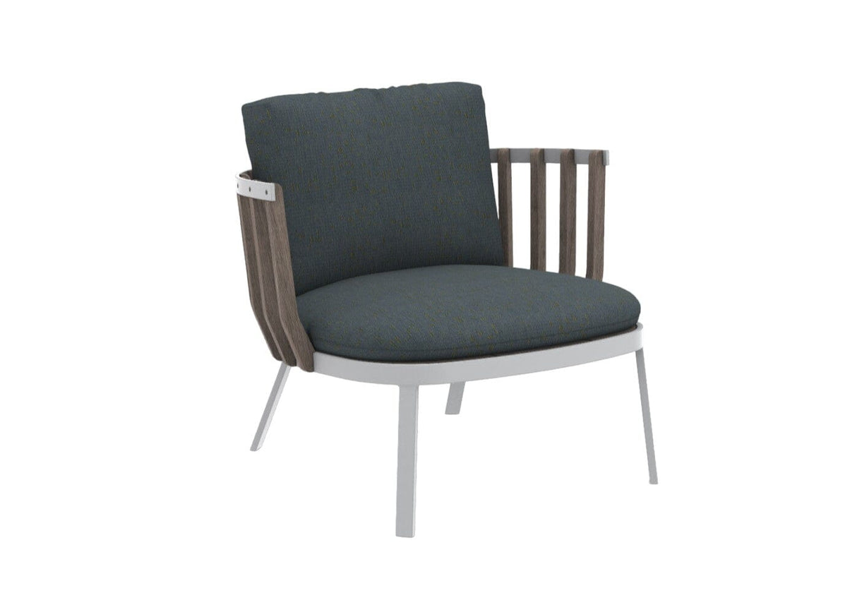 Ethimo Swing Fauteuil bas Lounge, coussins en sus Pickled Teak Warmwhite