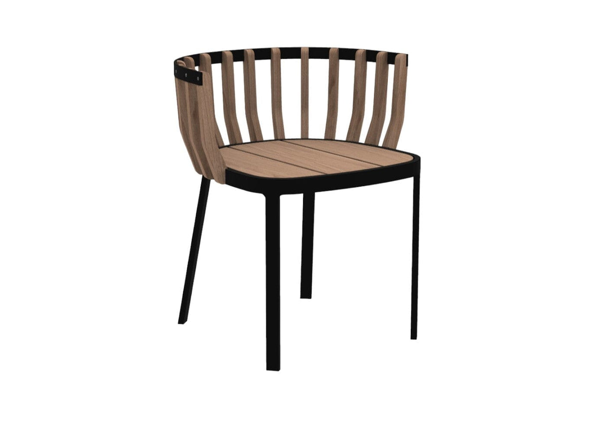 Ethimo Swing Fauteuil repas, coussins en sus Natural Teak Sepia Black