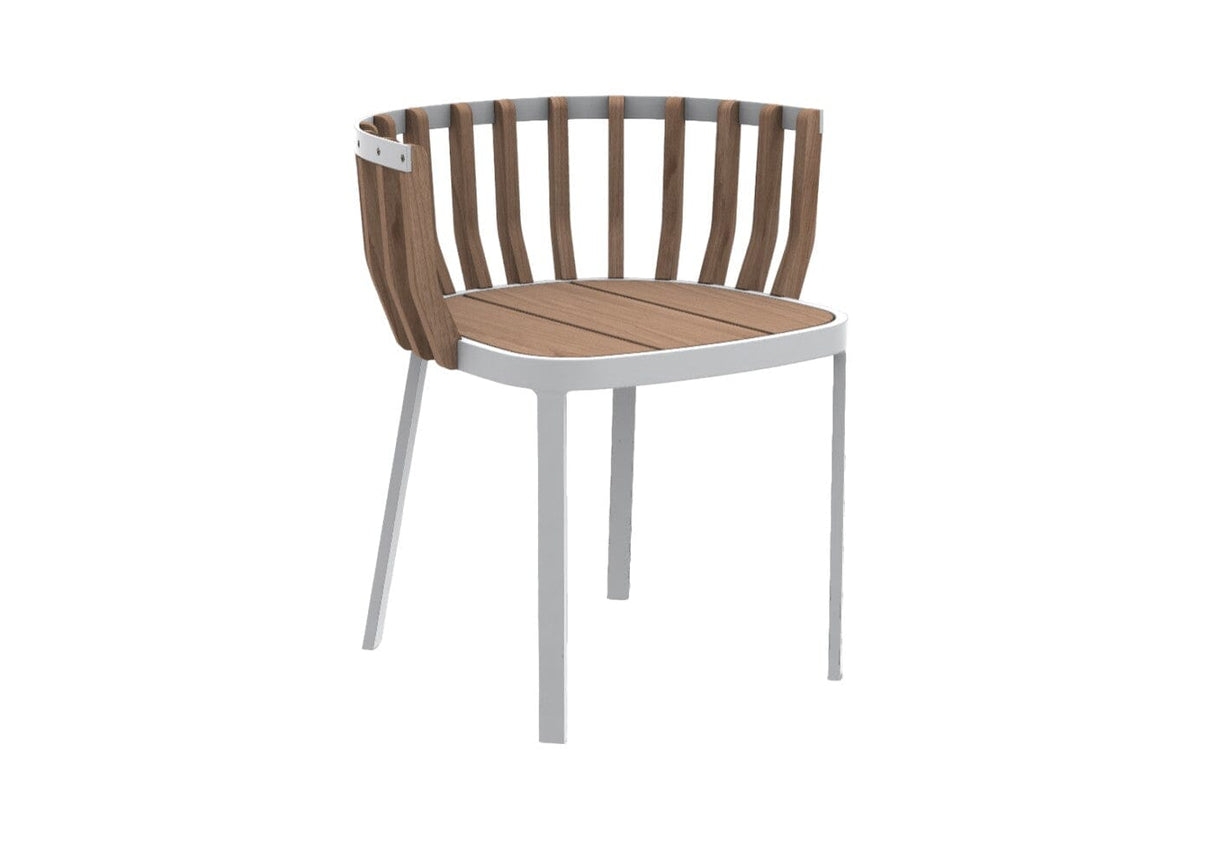 Ethimo Swing Fauteuil repas, coussins en sus Natural Teak Warmwhite