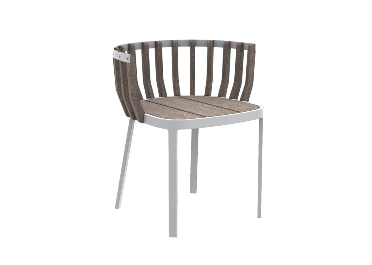 Ethimo Swing Fauteuil repas, coussins en sus Pickled Teak Warmwhite
