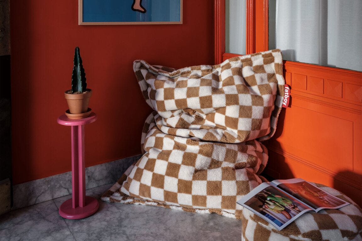 Fatboy Original Slim Teddy Chess Pouf Sac Indoor Polyester polaire très doux