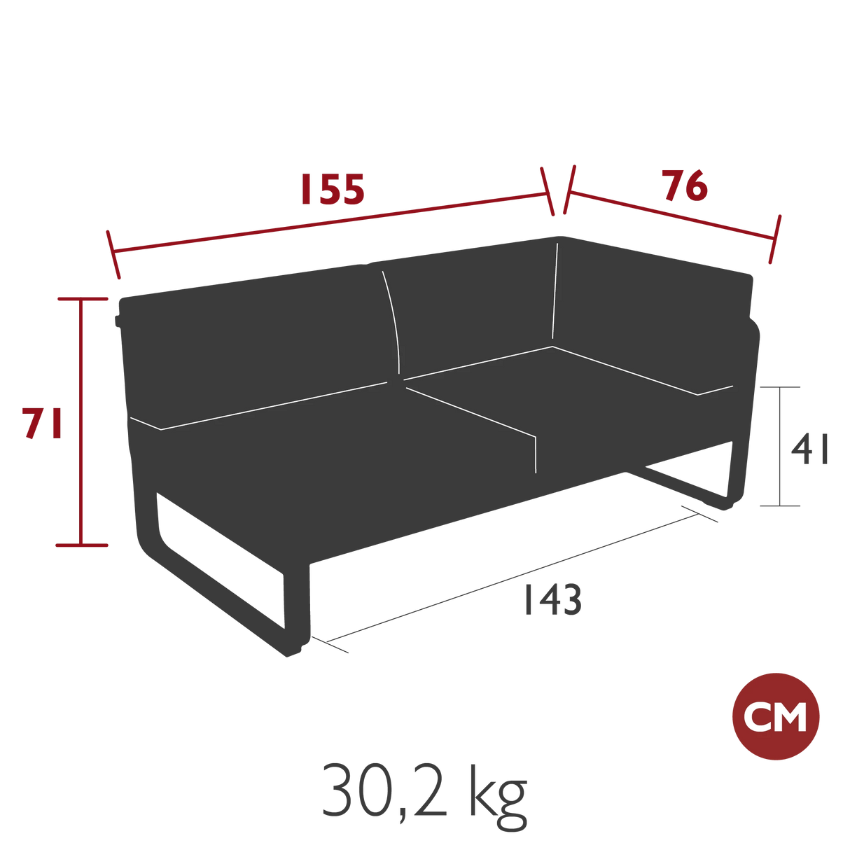 Fermob Bellevie Module d'angle - droit 2 places