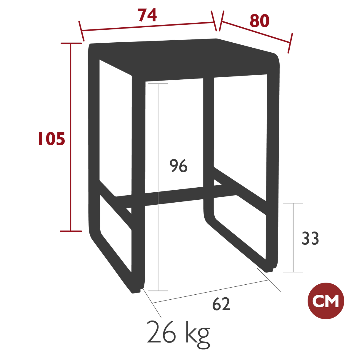 Fermob Bellevie Table haute 74 x 80cm