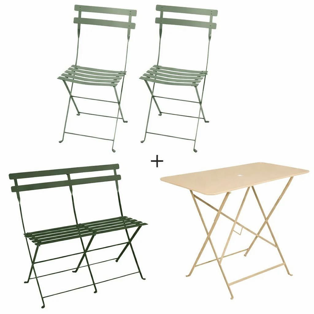 Fermob Bistro lot de 2 Chaises métal, 1 banquette et 1 table 97 x 57cm Coloris aléatoires