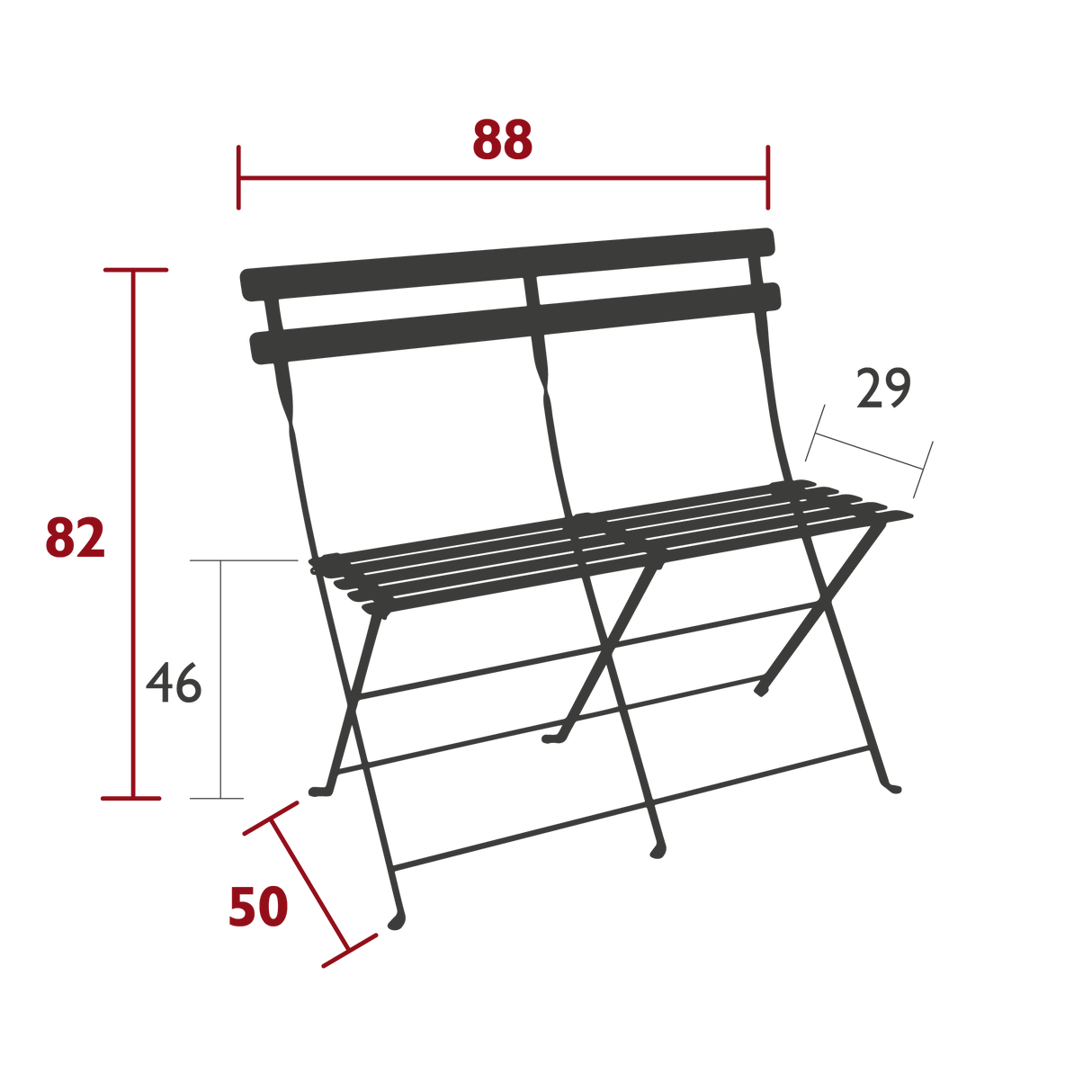 Fermob Bistro lot de 2 Chaises métal, 1 banquette et 1 table 97 x 57cm Coloris aléatoires