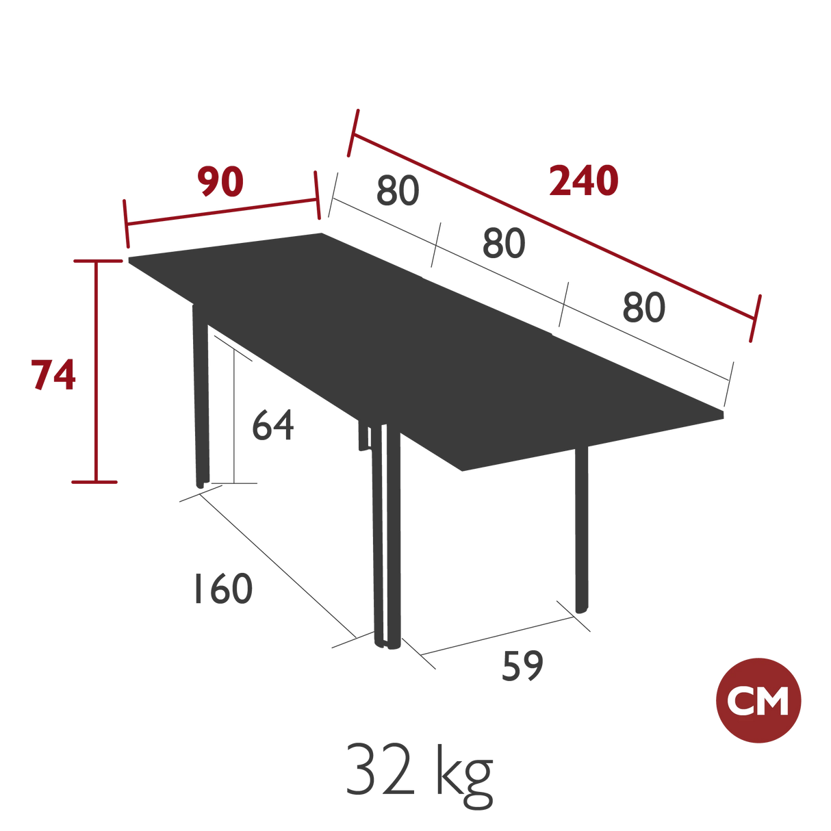 Fermob Costa Table à allonge 160/240 x 90cm