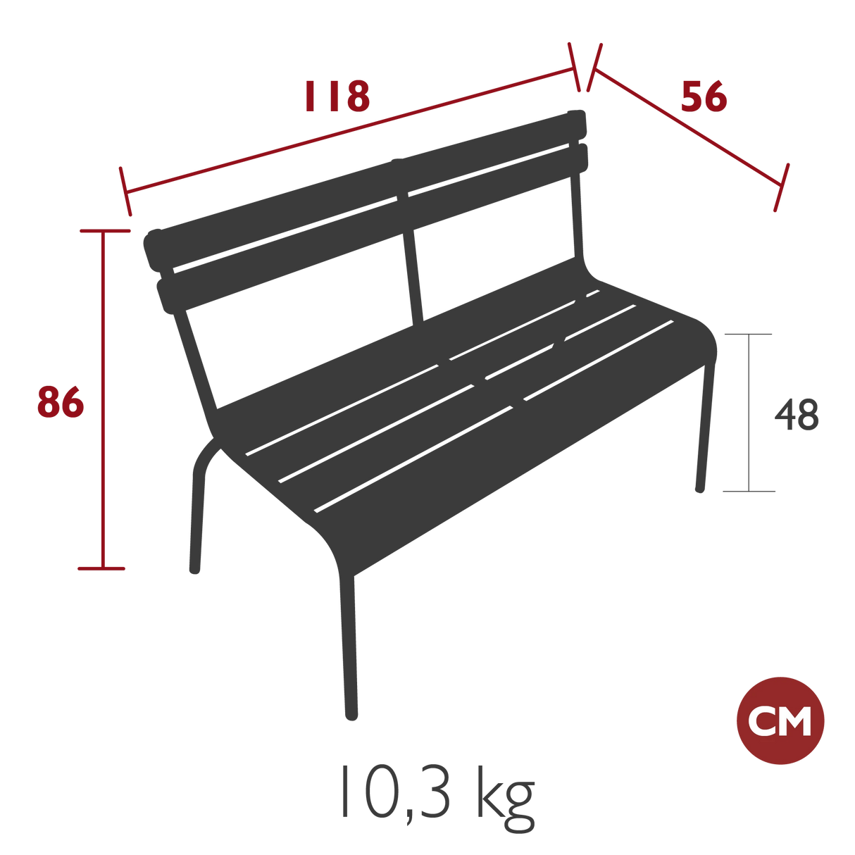 Fermob Luxembourg Banc à dossier 2/3 places