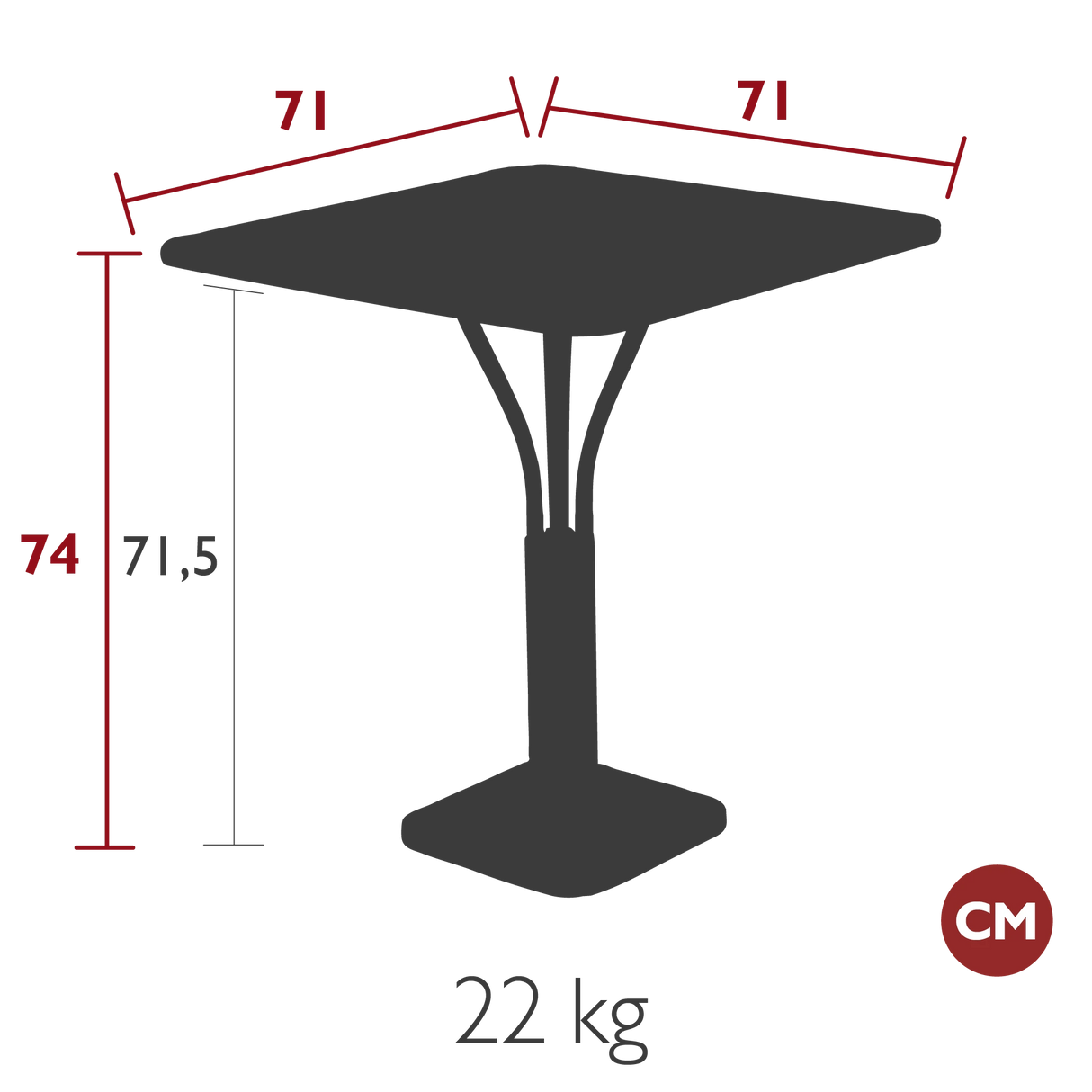 Fermob Luxembourg Guéridon 71 x 71cm plateau plein