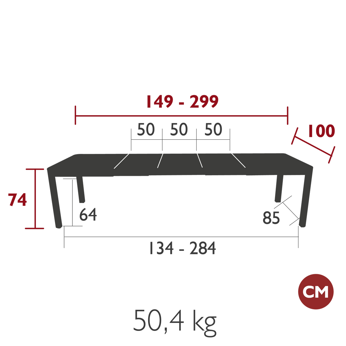 Fermob Ribambelle Table 3 allonges xl 149/299 x 100cm