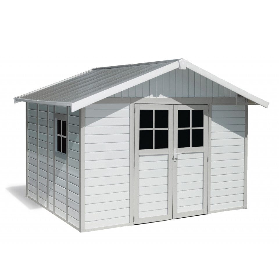 Grosfillex Déco Abri de jardin 11m2 (3.55x3.15m) Blanc / gris vert