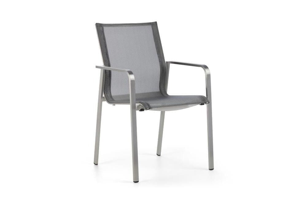 Hunn Porto Inox Fauteuil repas avec toile Argent