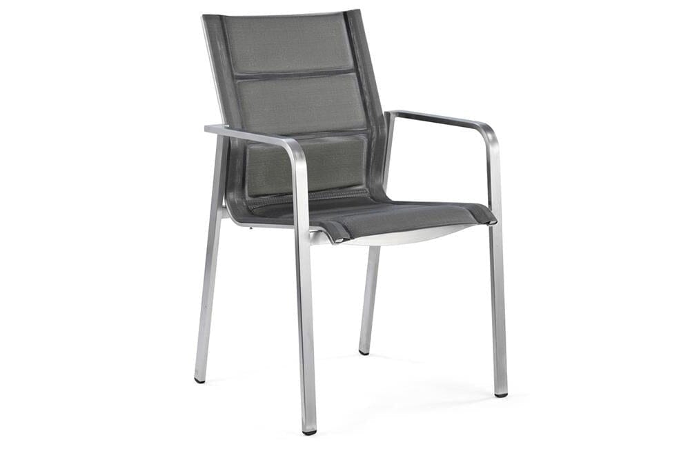 Hunn Porto Inox Fauteuil repas avec toile double rembourrée Argent