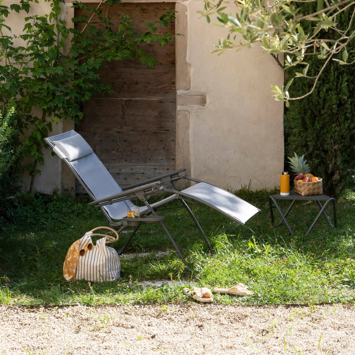 Lafuma Fauteuil Relax Evolution Batyline Duo Gris Galet chassis Titane