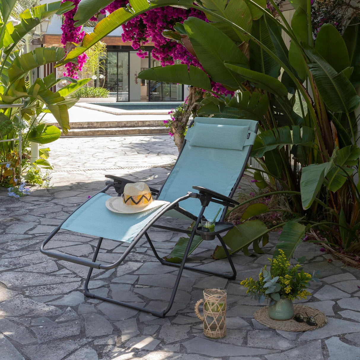 Lafuma Futura XL Fauteuil Relax Batyline Duo Bleu Mistral chassis Titane