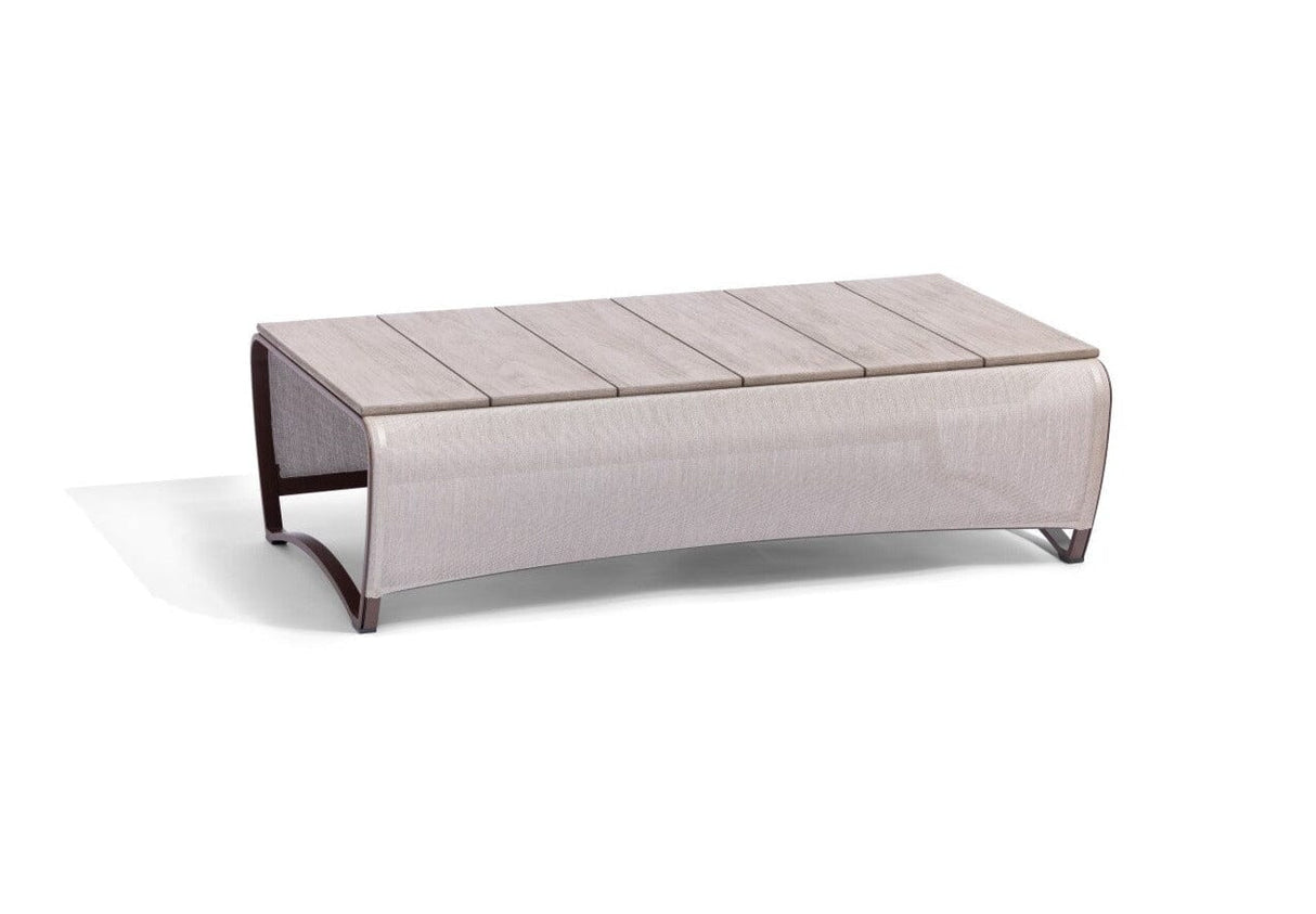 Les Jardins Jet Stream Table basse rectangulaire 120x70cm Corten / Toile Moka Chiné / Duratek lattes