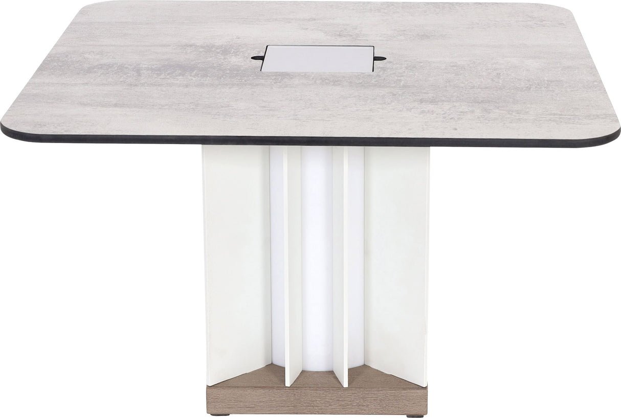 Les Jardins Teckalu Table basse 64x64cm solaire h:40cm 500 Lumens Aluminium blanc - plateau HPL ardoise - Duratek