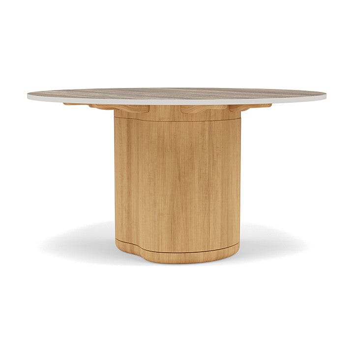 Manutti Ogado Table Repas Low Dining Ø125cm h:66cm Teck Brushed HFTB Céramique Travertin Geo 12mm (5K54)
