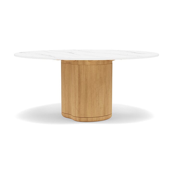 Manutti Ogado Table Repas Low Dining Ø148cm h:66cm Teck Brushed HFTB Céramique Marble White 12mm (5K58)